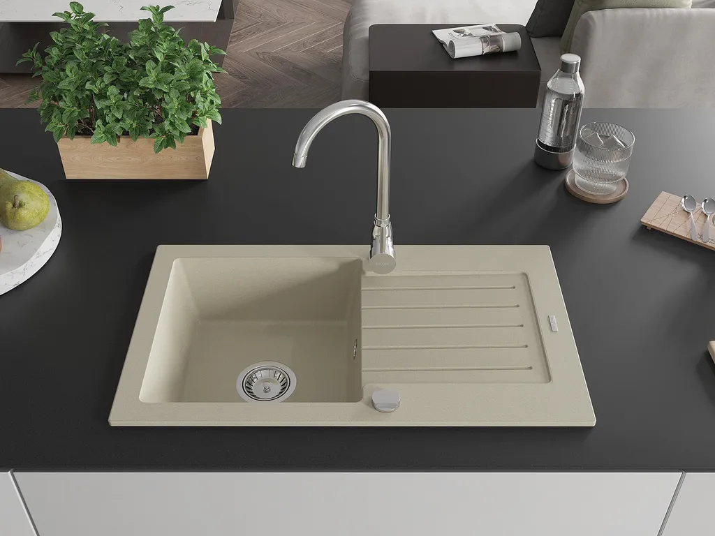 Kit Lavello Mexen Pablo 75x43 Beige + Sifone e Miscelatore Telma - 3