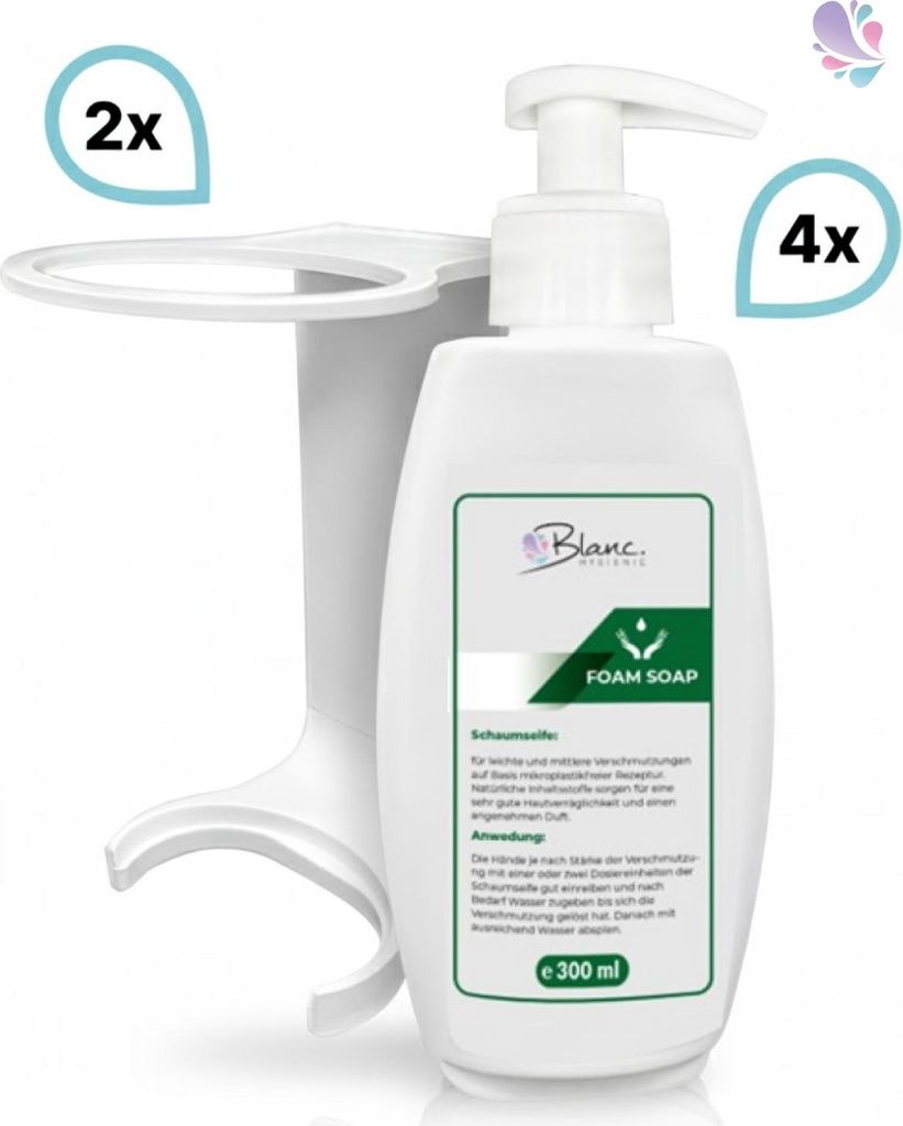 SET: Mini Fix-System - 2x Mini Fix Spender, weiß oder schwarz + Schaumseife mild, ultra ergiebig, 4x300 ml : Farbe - Weiß Farbe: Weiß