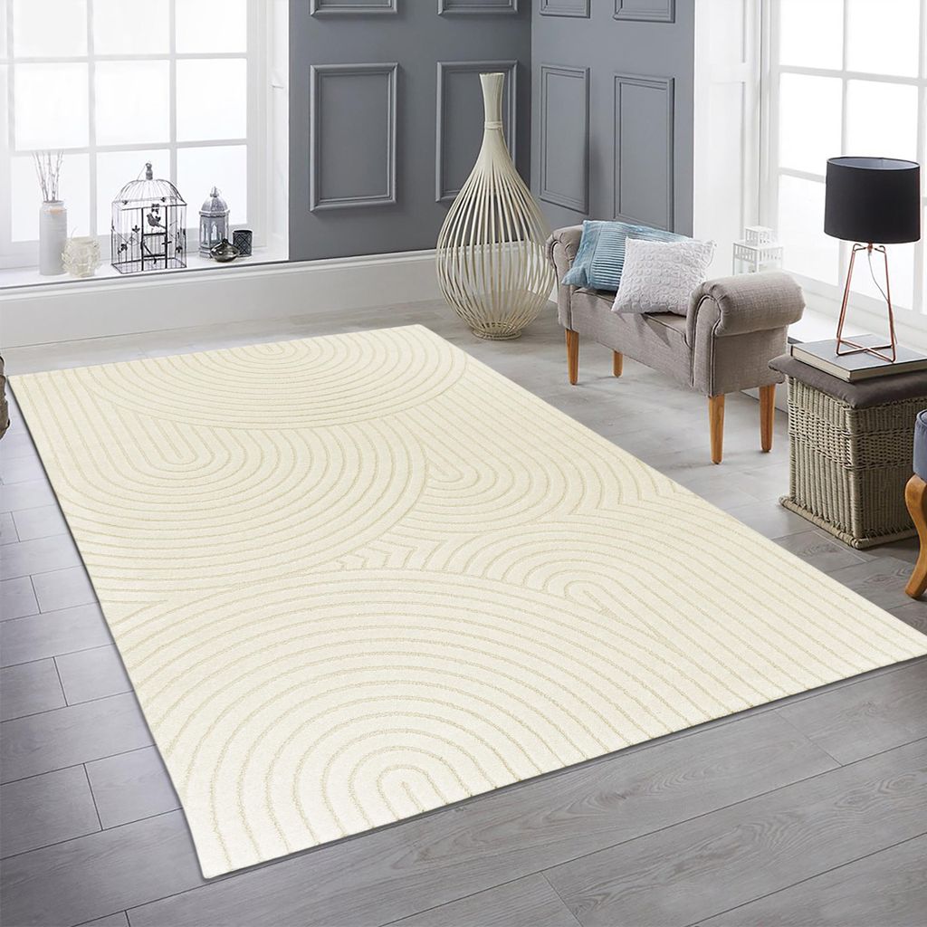 Moderner Wohnzimmerteppich mit gebogenem Muster in creme Größe - 120 x 170 cm