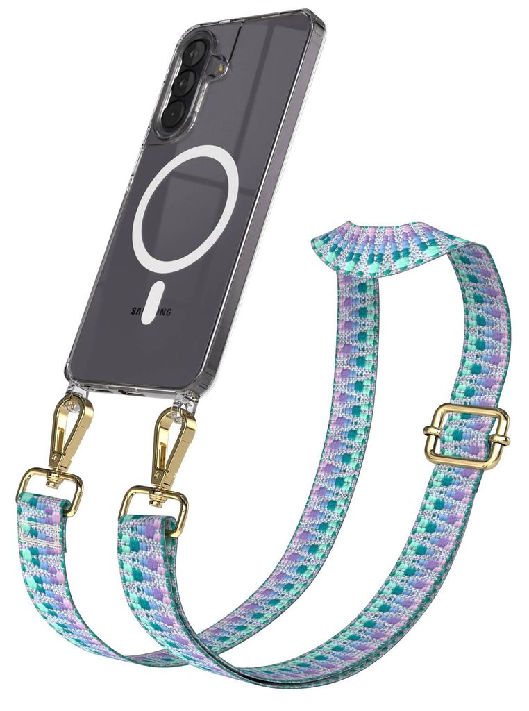 EAZY CASE - Handykette mit MagSafe Hülle für Samsung Galaxy A57, Handyband Mix Style, Karabiner Gold, Umhängeband in Bunt