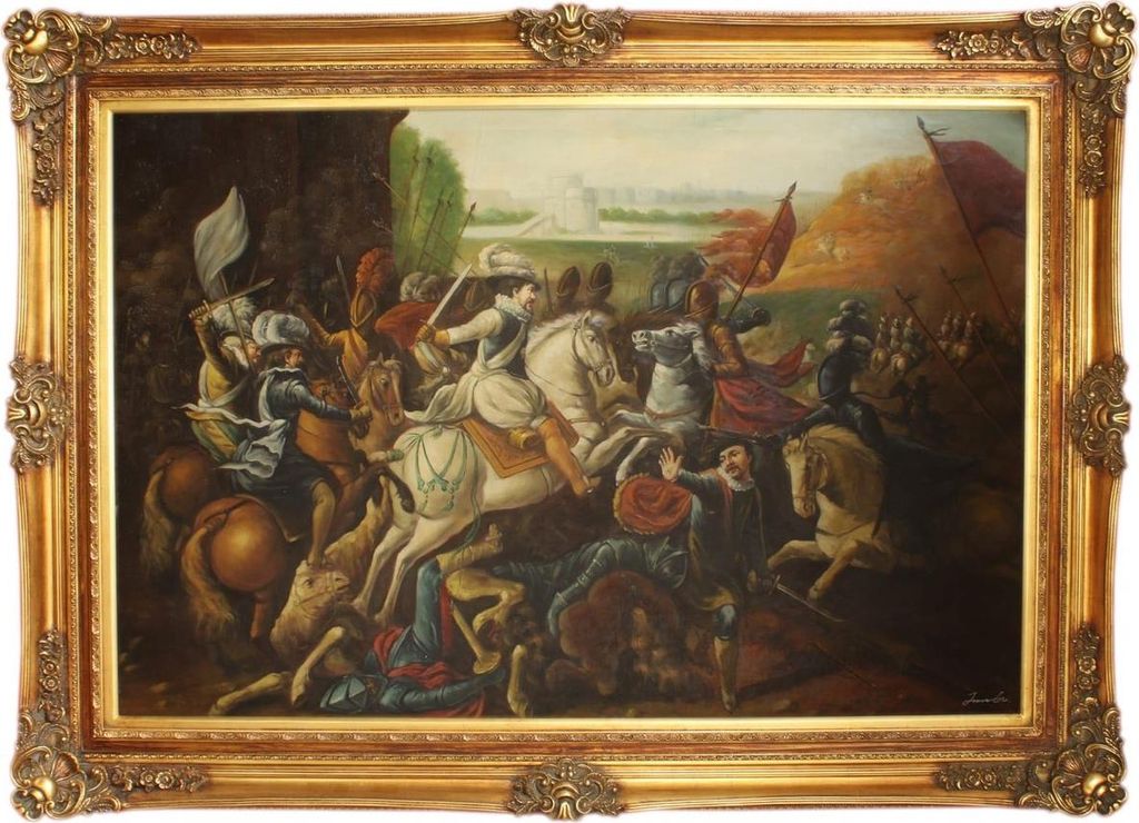 Riesiges Handgemaltes Barock Öl Gemälde Krieg Mod.2 Gold Prunk Rahmen 225 x 165 x 10 cm - Massives Material