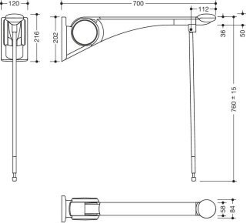 HEWI 802.50.45760 SD SK-Griff Premium,700, m.Bodenstütze