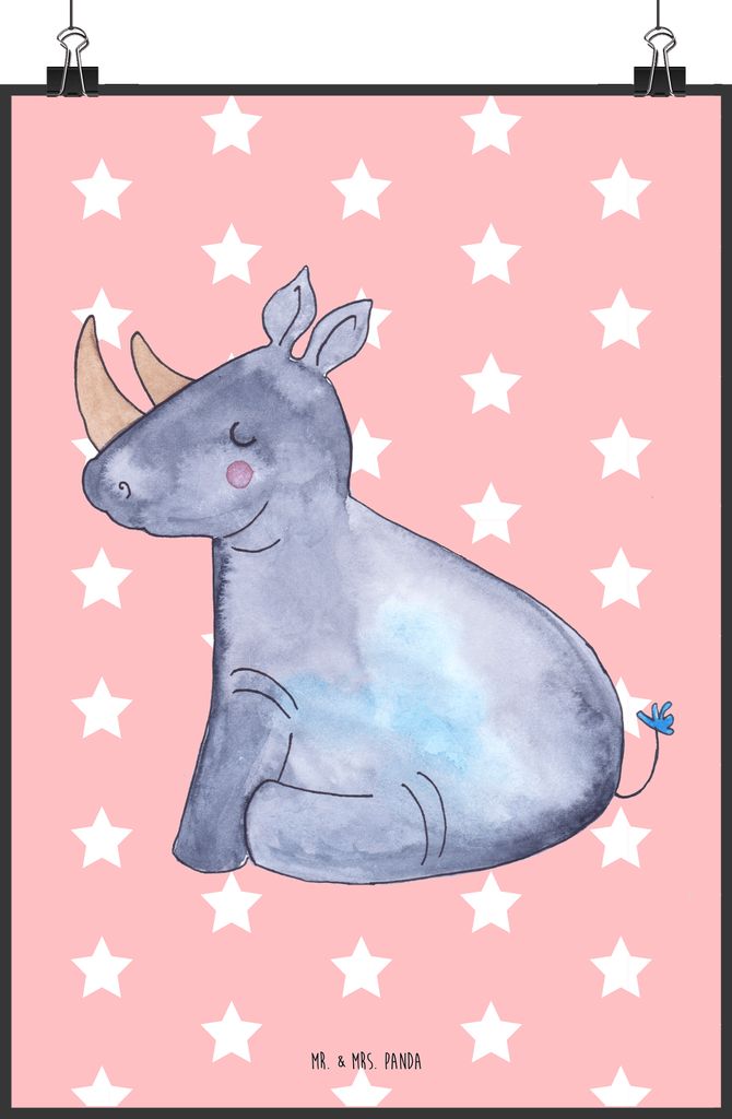 Mr. & Mrs. Panda Bild Einhorn Nashorn DIN A2 - Rot Pastell - Geschenk, Zoo, Wandschmuck, drucke, Unicorn, Lustig, Glitzer, Posterdruck, Kunstdruck,...