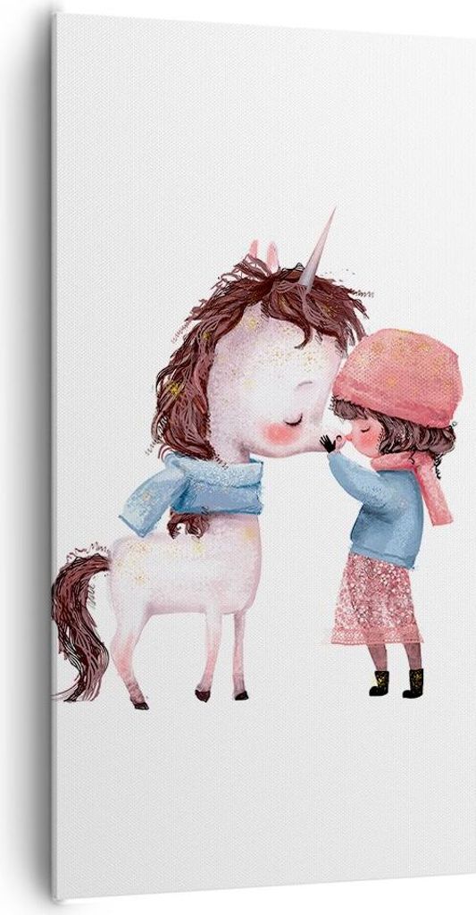 Bild auf Leinwand - Leinwandbild - Einteilig - Einhorn Mädchen Kinder - 65x120cm - Wand Bild - Wanddeko - Wandbilder - Leinwanddruck - Bilder - Wa...