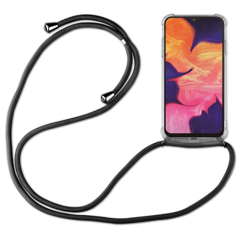 Handy Hülle mit Band Schutzhülle Handykette Seil Silikon Handy Tasche mit Schnur Samsung Galaxy S20 SM-G980 Schwarz