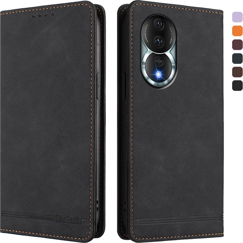 Hülle für Honor 80, Retro Kunstleder Ständer Klapphülle mit Kartenfächer und Magnetische Schwarz