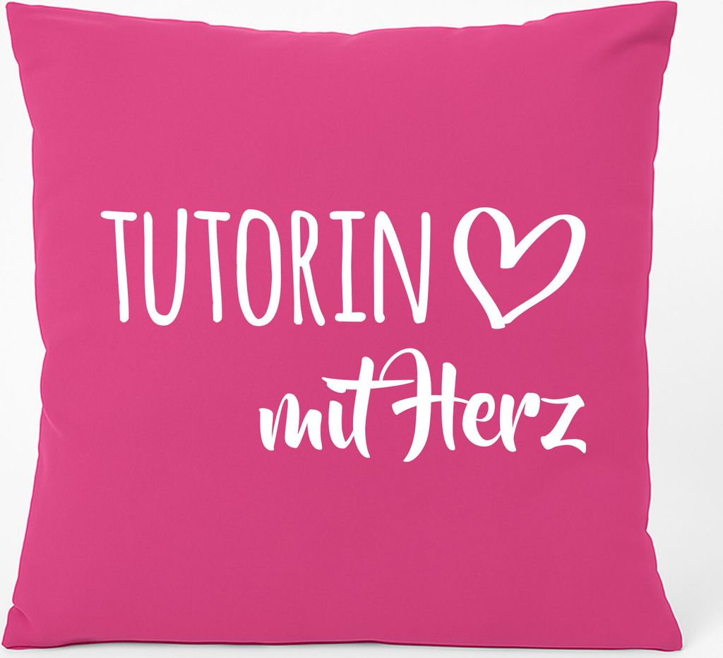 Huuraa Kissen Tutorin mit Herz 40x40cm mit Füllung Fuchsia Baumwolle Dekokissen Geschenkidee