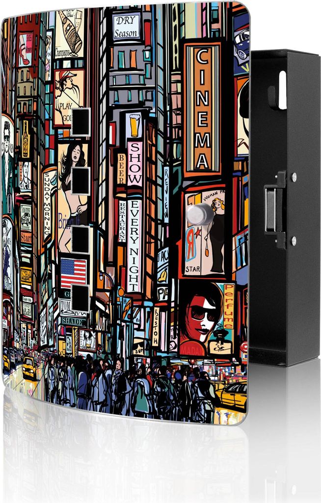 banjado Design Schlüsselkasten aus Edelstahl für 10 Schlüssel, Schlüsselschrank 24 x 21,5 x 7cm groß mit Magnetverschluss, New York Show [BWSK...