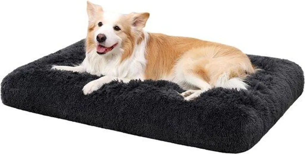 Couchage chien 90x60 cm lavable et antidérapant en peluche gris foncé