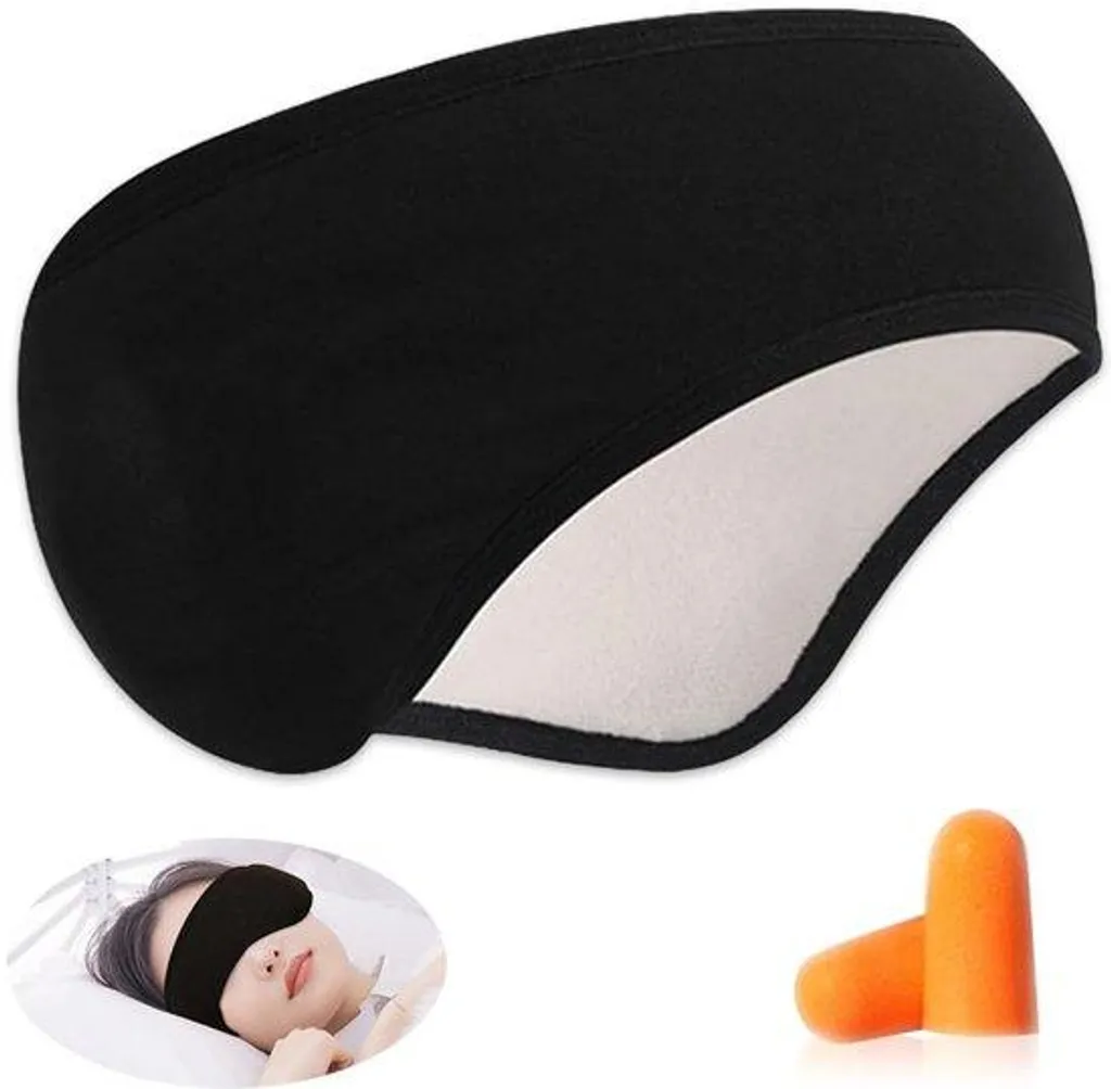 Masque de sommeil occultant noir avec bouchons d'oreilles pour la nuit