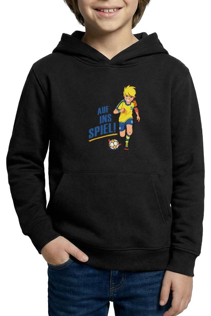 Spreadshirt Teufelskicker Auf Ins Spiel Kinder Hoodie, S (5/6 Jahre), Schwarz