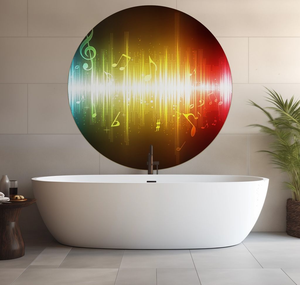 Wallario wasserfestes Poster selbstklebend 120 x 120 cm, Blau-gelbe Noten der Musik, Badezimmerposter Spritzschutz mit Hochglanzoberfläche in Glas...
