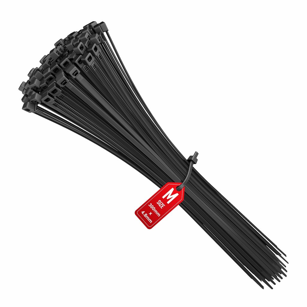 100 Stück 4,8 x 300 mm schwarz Kabelbinder set Kabelband Kabelstrapse UV Nylon 6 