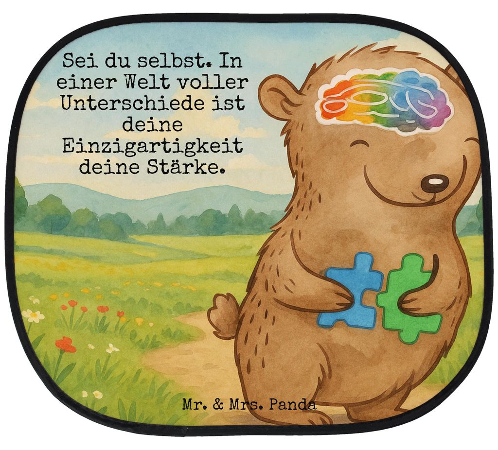Mr. & Mrs. Panda Auto Sonnenschutz Bär Autismus Design - Weiß - Geschenk, Asperger, ASS, Autoscheiben, hitzeschutz, Entwicklungsstörungen, Sonne...