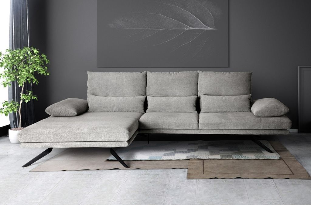 KAWOLA Sofa FENICE Ecksofa Stoff Recamiere links hellgrau