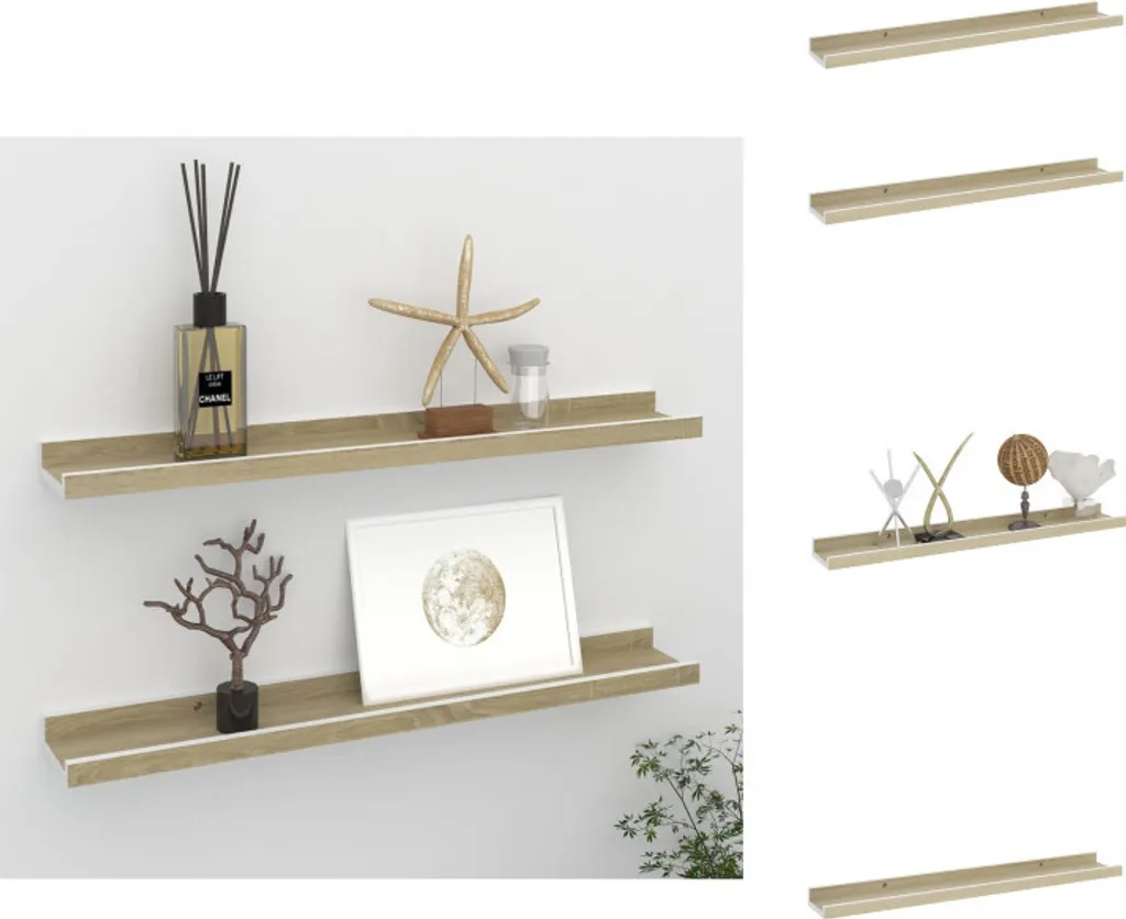 vidaXL Mensole a Muro 60 cm Rovere Sonoma e Bianco 2 Pezzi MDF