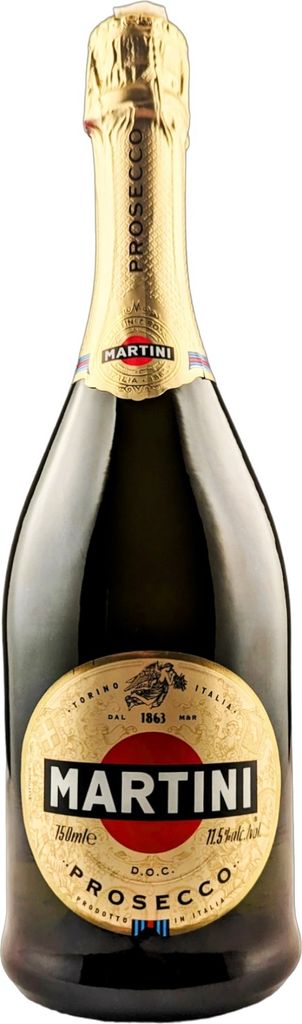 A bottle of Martini Prosecco on a white background.