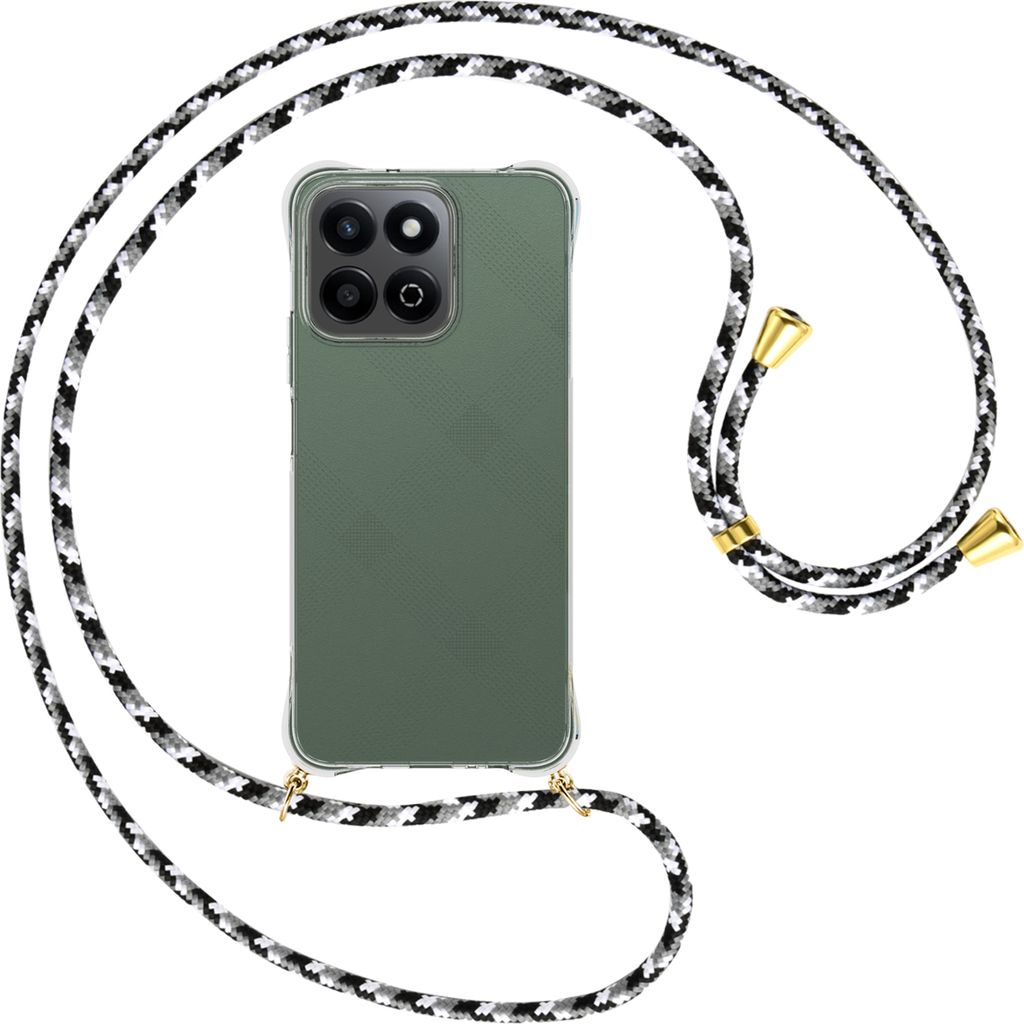 Handykette Backcover-Schutzhülle mit Band (Metall goldfarben) für Honor 200 Smart 5G - schwarz/grau/weiß