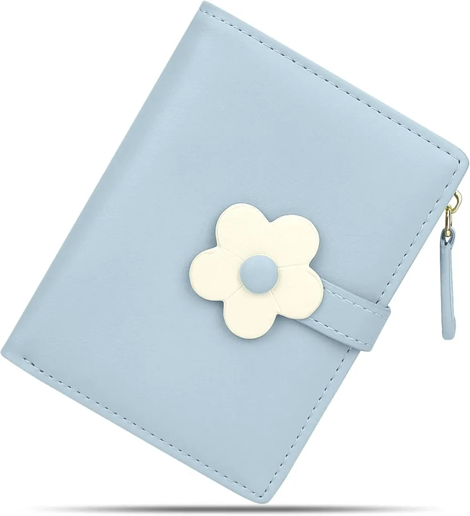 Portafoglio carino da donna piccolo e sottile in pelle bifold con protezione RFID ragazze con tasca portamonete con zip casual