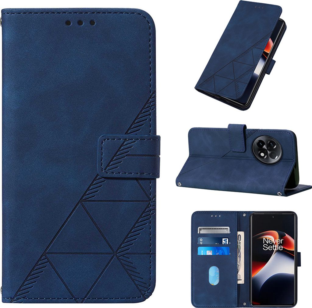 Hülle für OnePlus 11R / Ace 2 Prägung Flip Leder Kartenfächer Schutzhülle mit Ständer Blau