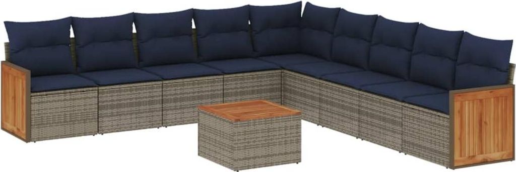 10-teiliges Gartensofa-Set mit Kissen, grau, Polyrattan