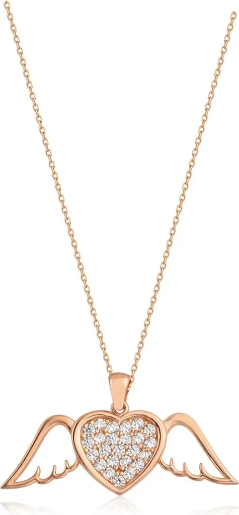 Cadeau Femme Collier Argent 925 Cœur Ailes d'Ange et Zircone Brillant