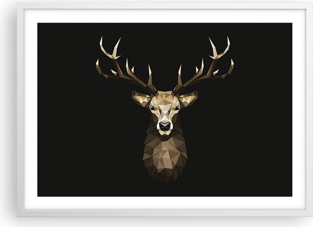 Gerahmtes Poster - Weißer Rahmen - Geometrisch Hirsch Modern - 70x50 cm - Wand Bild - Wanddeko - Wandbilder - Kunstposter - Wandposter - Bilderrah...