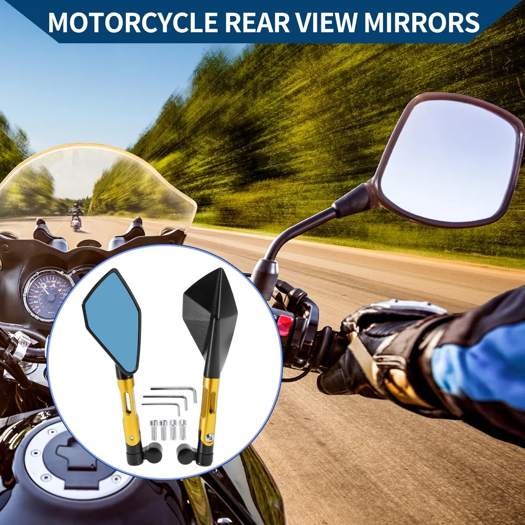 Rétroviseurs Prismatiques Moto en Alliage d'Aluminium Noir Or M8 M10