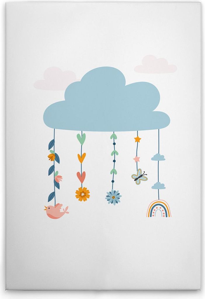 TADESSI Leinwandbild Kinderzimmer Wolken Mobile - Wandbild 40 x 60 cm - Kunstdruck auf Leinwand in Weiß Bunt - M1-No.51474