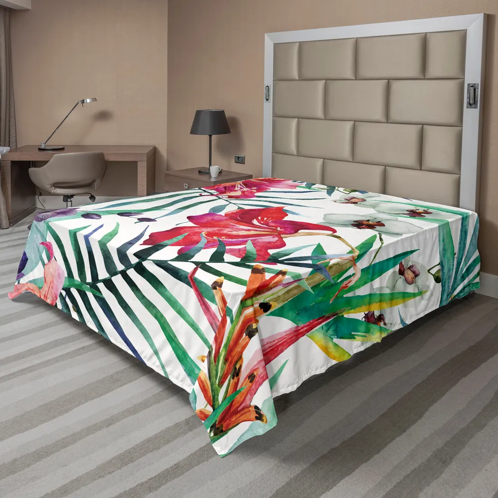 Drap de lit supérieur imprimé tropical avec orchidées et palmier XL