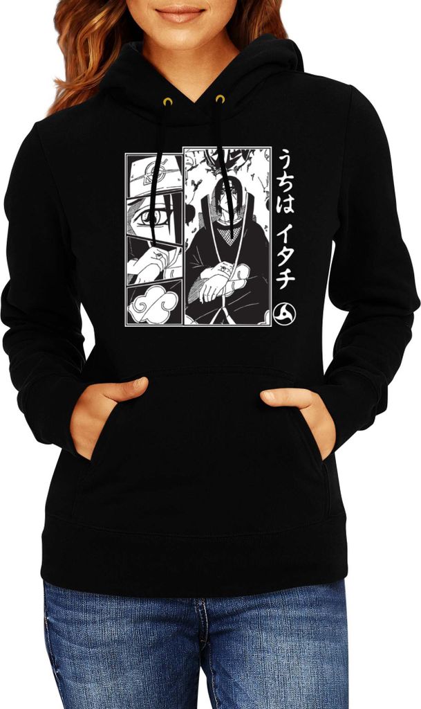 Damen Kapuzenpullover Naruto Itachi Uchiha 03, Lady 2XL / Schwarz
