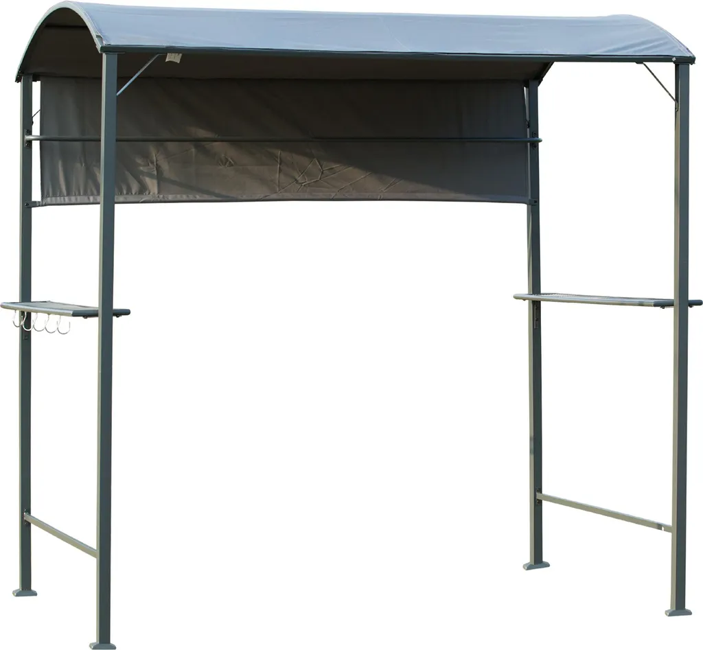 Tonnelle Barbecue Ignifuge 218 cm avec Tablettes Latérales et Toit Noir