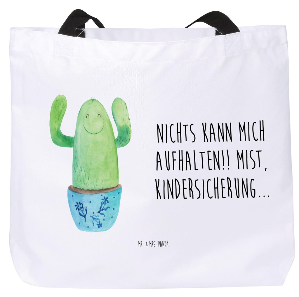 Mr. & Mrs. Panda Tote Bag Kaktus Happy - Weiß - Geschenk, Reisetasche, Tragetasche, Beutel, Kakteen, Motivation, Mutter, Tasche, Spruch, Laptoptas...
