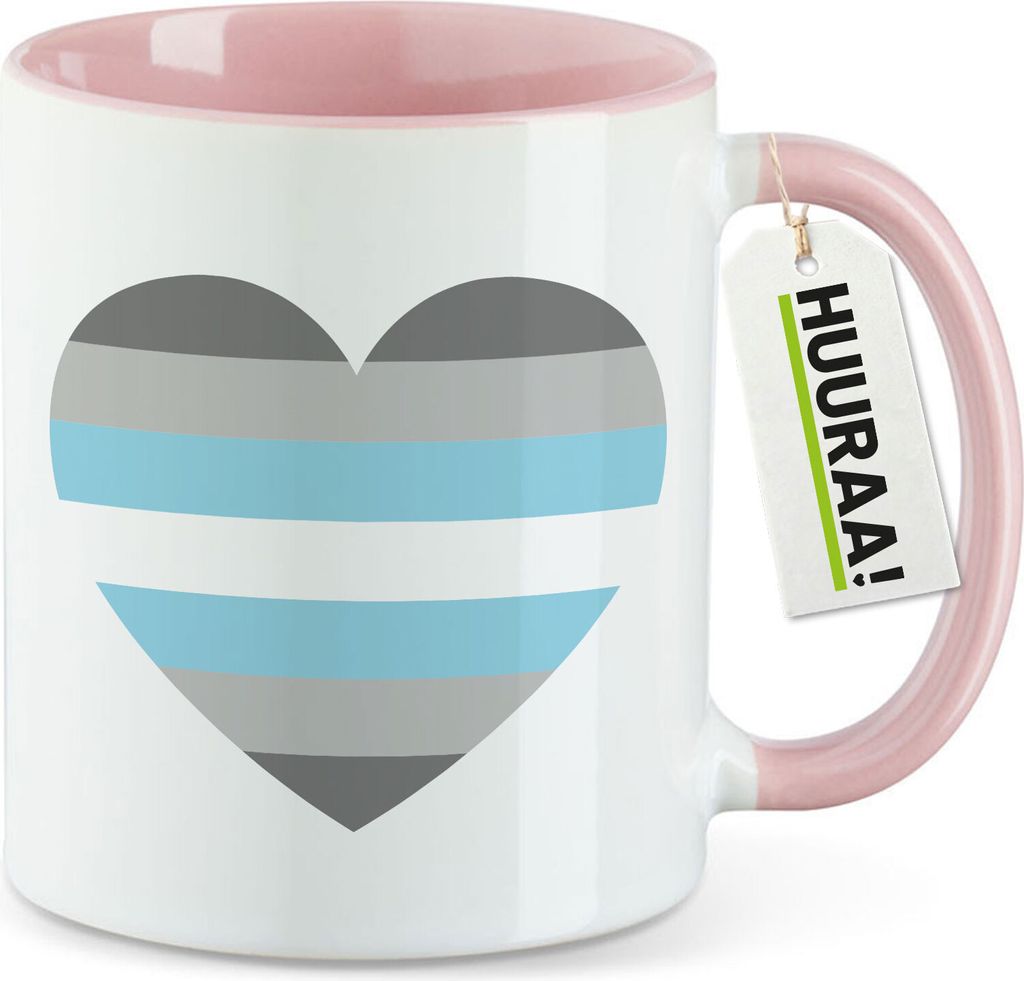 Huuraa Kaffeetasse Demiboy Pride Flagge LGBTQ Herz 330ml Rosa Keramik Kaffeebecher Geschenkidee
