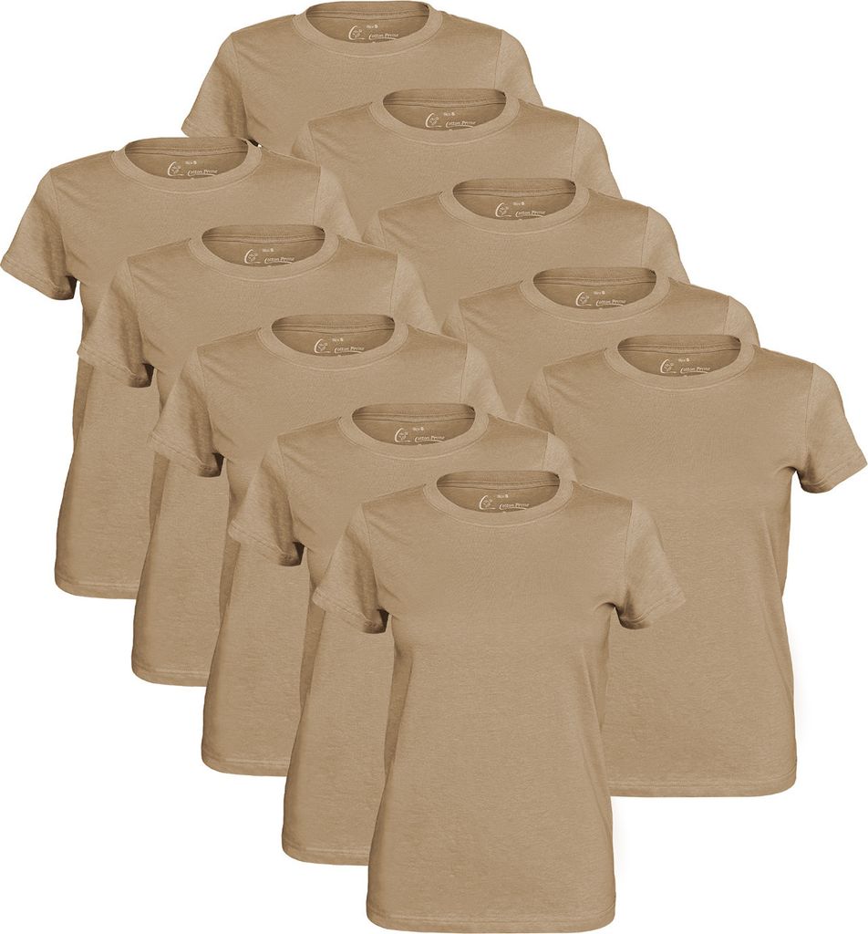Cotton Prime 10 Stück Damen T-Shirt O-Neck - Tee XL greige
