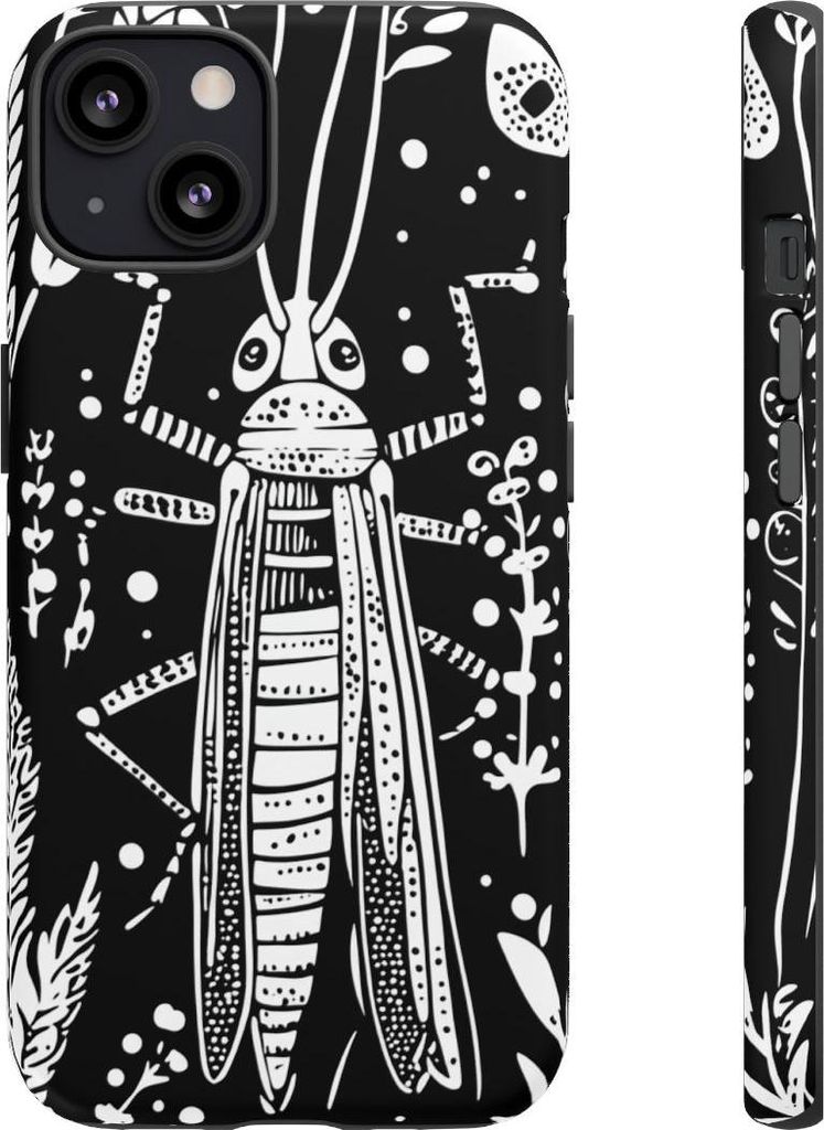 Schwarz-weißes Muster mit Grashüpfer und Roggen – Hülle Kompatibel mit iPhone 13