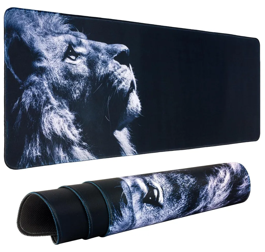 Tapis de souris gaming XXL 800x300mm motif Lion pour setup gamer PC