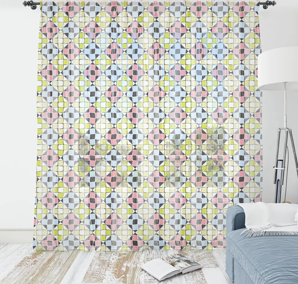 Grande Tapisserie Murale Satinée à Motifs Losanges Modernes 240x274 cm