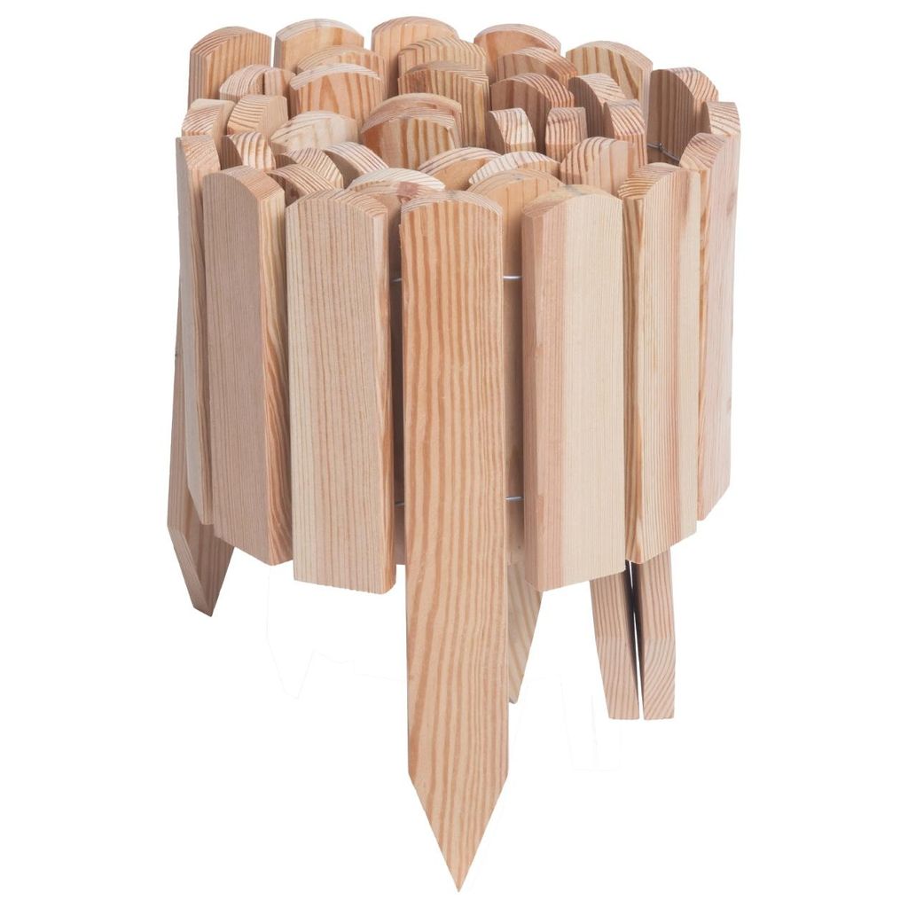 Woodygift Holz Rasenkante Beeteinfassung Gartenzaun Palisade 20x200 cm Rollborder Beetumrandung Naturholz Kiefer