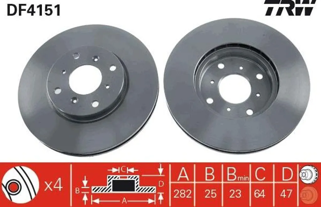 Disque de frein TRW pour remplacement de freinage Honda Accord DF4151
