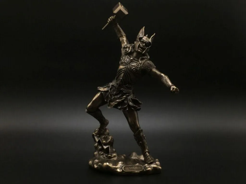Statue Thor Peinte à la Main Aspect Bronze Décoration Bureau Exclusive