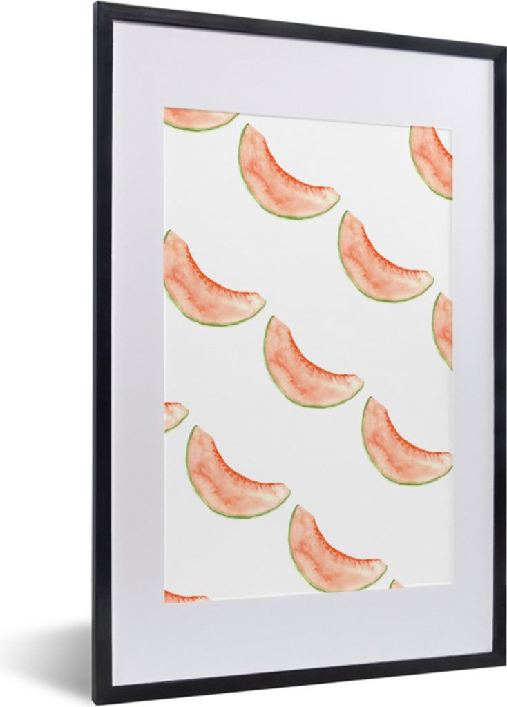 MuchoWow Gerahmtes Poster Melone - Aquarell - Schablonen 40x60 cm - Poster mit Schwarzem Bilderrahmen Wandposter Rahmen Foto Bilder - Poster in R...
