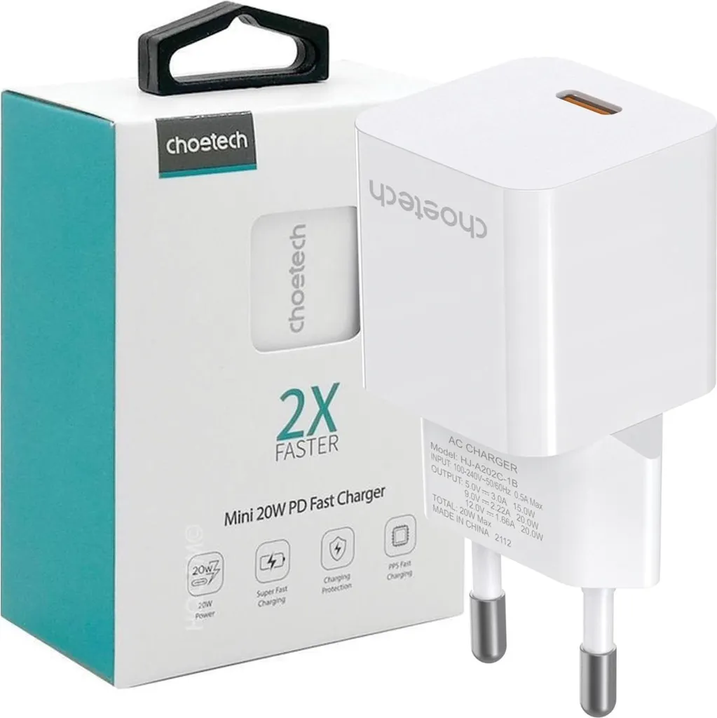 Caricatore Choetech 20W Certificato | Protezione Multipla USB-C PD