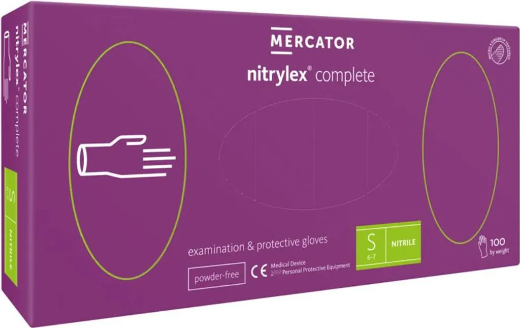 Gants en nitrile Mercator Nitrylex Complete taille S violets - 100 unités