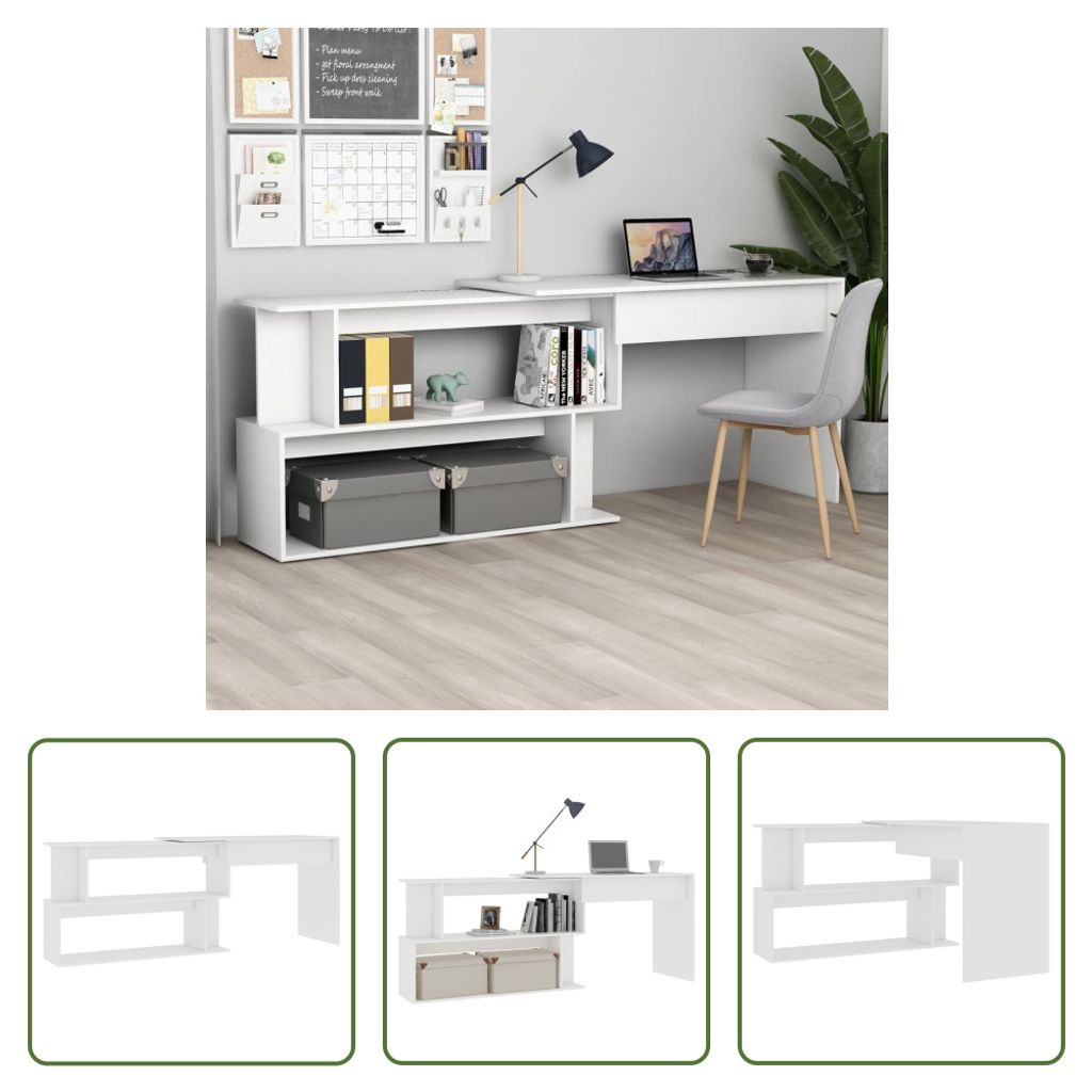 The Living Store Eckschreibtisch Weiß 200x50x76 cm Holzwerkstoff