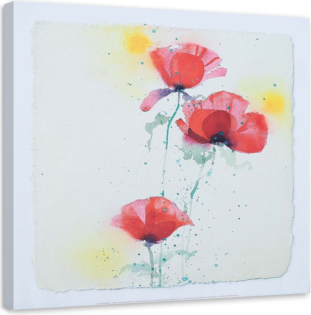 Leinwandbild wie handgemalte drei mohnblumen 60x60 cm Feeby rot wandbild bereit zum aufhängen