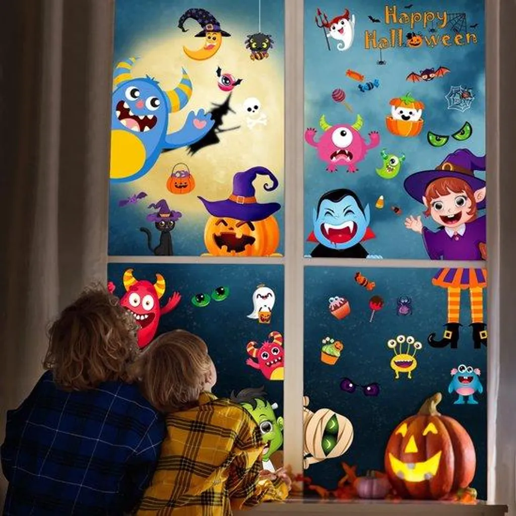 Autocollants fenêtre Halloween recto-verso, décor imperméable réutilisable
