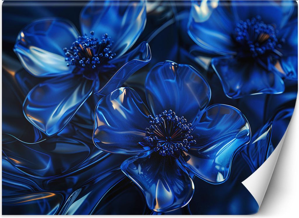 Vlies fototapete Blaue Glasblumen 3D Makro 200x140 cm Feeby Blau inkl. Kleber einfache Montage