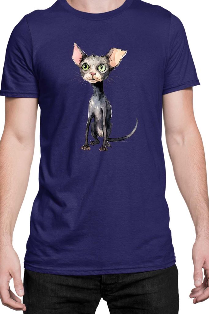 Herren T-Shirt Funny Cats Breeds Bambino Cat 011, Man M / Dunkelblau