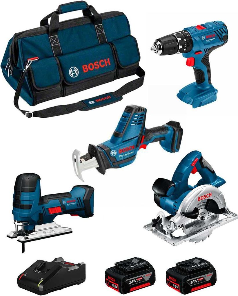 BOSCH Kit 18V BK404BAG (GSA 18 V-LI C + GST 18 V-LI S + GKS 18 V-LI + GSB 18V-21 + 2 x 5,0 Ah + GAL18V-40 + Tasche)